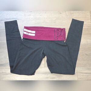 Victoria's Secret Y2K 2015 Pink Yoga Leggings Roll Over Waist Sequins Bling